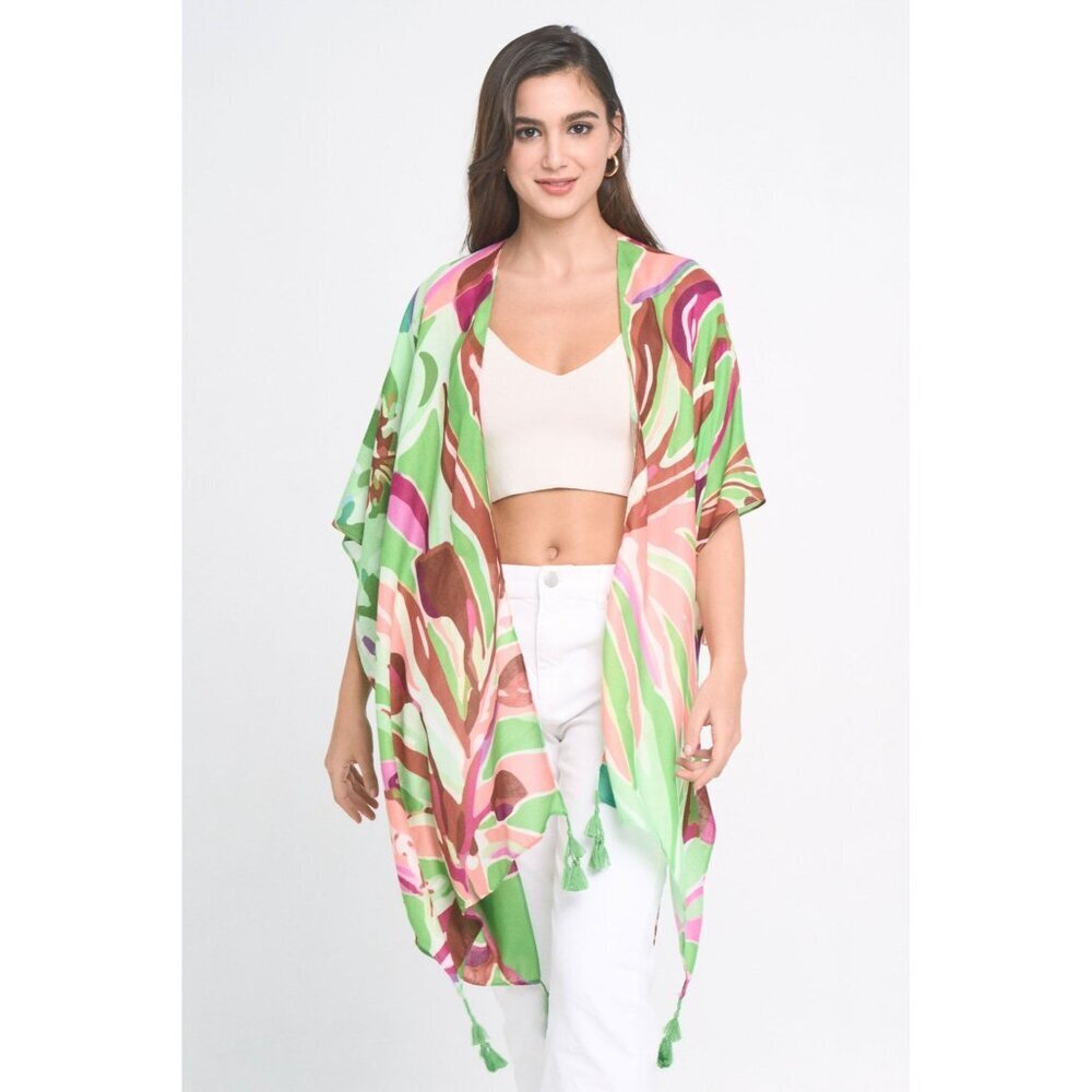 DIONA J FLORAL PRINT KIMONO ONE SIZE COLOR GREEN